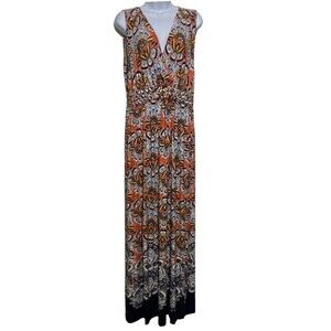 Spense Dress Women Size XL Sleeveless Multicolor Floral V Neck Maxi Sheath